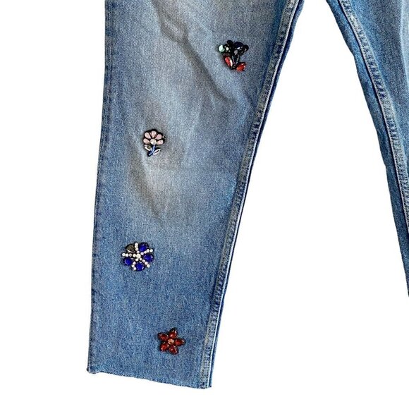 Zara high waist jeans with floral gems, size 6, cropped length‎ - Picture 6 of 13